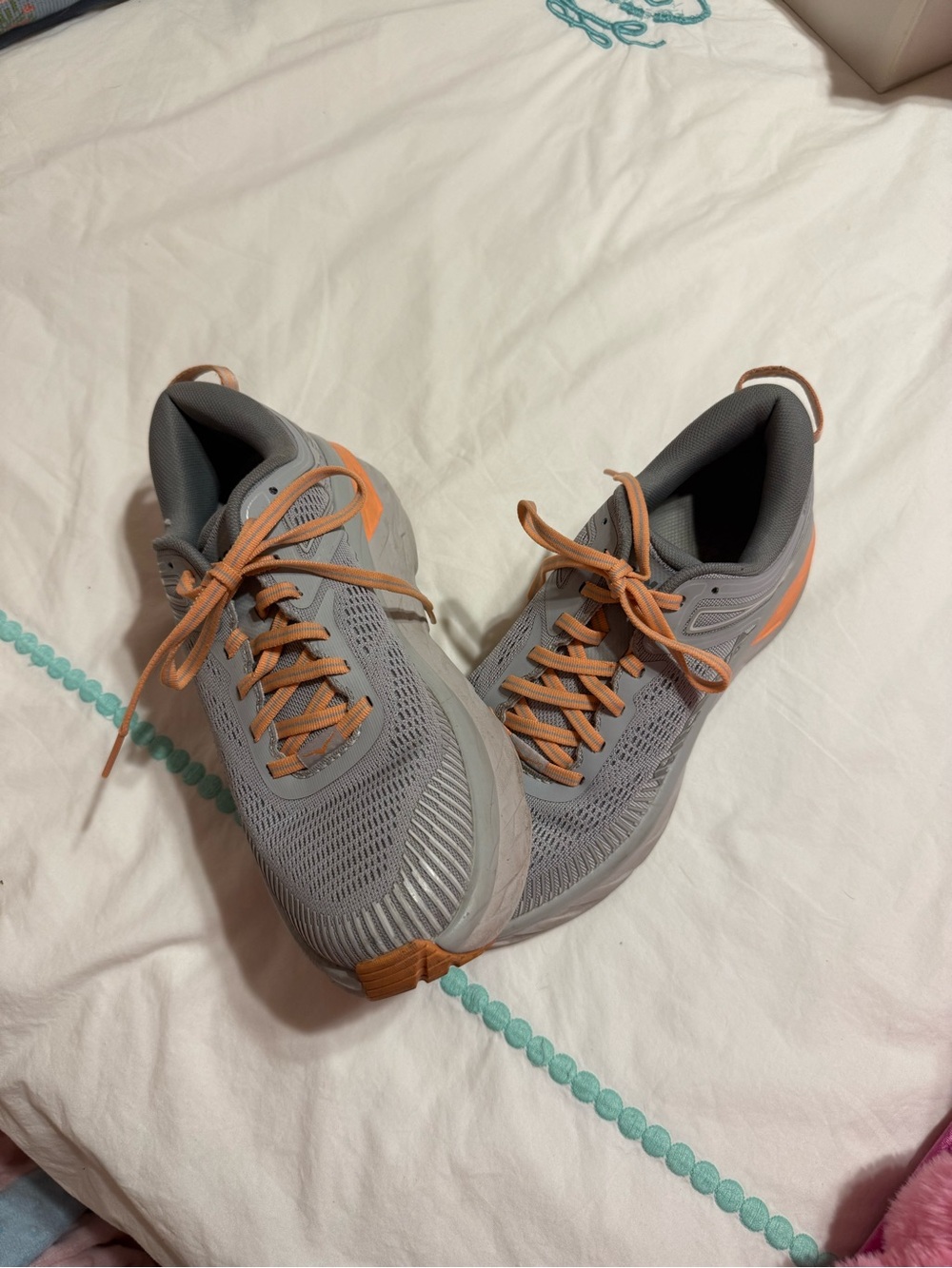 Hoka Women's Gray Athletic Sneakers with Peach Accents size 8.5